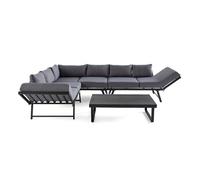 Best Mobilier Konna - salon de jardin d'angle en acier noir - 5 places - coussin gris et table incluse , Noir / Gris