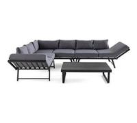 Best Mobilier Konna - salon de jardin d'angle en acier noir - 5 places - coussin gris et table incluse , Noir / Gris