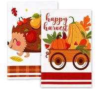 Konsait Lot de 2 torchons de cuisine d'automne Motif citrouille et hérisson | Torchons à vaisselle absorbants en microfibre de 45,7 x 66 cm pour fête de récolte, Thanksgiving, décoration de cuisine de