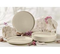 konsimo. VICTO Assiettes Plates pour 6 Personnes - Lot de 6 Assiettes - Passe au Lave-vaisselle - Passe au Micro-ondes - Service Assiette Ceramique - Grande Assiette Plate - 27 cm - Beige