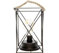 Konstsmide, 1816-780 Lanterne LED carrée en métal avec interrupteur on/off, minuterie 6 h, noir, à piles, à l'intérieur, 9 diodes ambrées, câble argenté