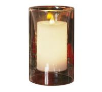 Konstsmide 1970-000 Bougie Cire Véritable avec Photophore en Verre + Interrupteur + Détecte Crépusculaire + 2 LED Blanc Chaud 1,5 V