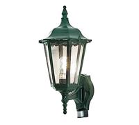 Konstsmide Applique murale d'extérieur à alimentation secteur/Firenze Up Lanterne traditionnelle avec détecteur de mouvement PIR 1 x 100 W E27 Max Lampe/verre acrylique transparent/aluminium/IP43/vert
