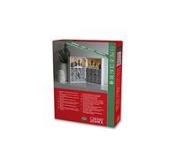 Konstsmide Calendrier de l'Avent avec 24 tiroirs coulissants et décoration de village Fonctionne avec 4 piles AA (non incluses) Scène de Noël Diodes blanches chaudes en bois 3283-210