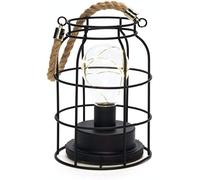 Konstsmide Lampe à piles/Lanterne filaire avec micro lumières LED/Poignée en corde/Lampe noire/Minuteur 6 heures / 3 piles AA (Excl.) / 9 LED blanc chaud Guirlande lumineuse