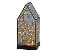 Konstsmide Lanterne LED en verre avec pointe et base en bois noir, avec interrupteur marche/arrêt, minuterie de 6 h, noir, fonctionnement à piles, intérieur, 80 diodes ambrées, câble noir - 1817-870
