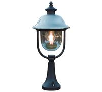 Konstsmide Parma Noir/Acier inoxydable : lampadaire de sol en aluminium laqué noir avec cache-lampe en acier inoxydable et verre acrylique transparent