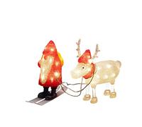 Konstsmide Père Noël à LED en acrylique et renne, 40 diodes blanc chaud, 24 V, extérieur (IP44), câble blanc - 6239-103