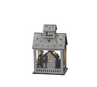 Konstsmide Silhouette LED en bois « Maison et marché », blanc, minuterie 6H, 10 diodes blanches chaudes, alimentées par piles, intérieur, 2 piles AA 1,5 V (non compris) - 3278-210