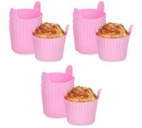 KONTONTY 12 Pièces Moules à Muffins en Silicone Rose pour Airfryer | Surface Lisse, Languettes de Retrait, Réutilisables, pour Puddings et Cuisson au Four à Maison