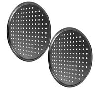 KONTONTY 2 Pièces Moule à Pizza Rond Antiadhésif en Acier au Carbone Noir | Plateau Perforé 26cm, Fond Plat Robuste, Usage Four Maison ou Grill, Nettoyage Simple