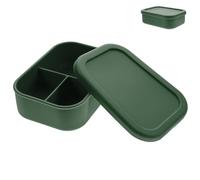 KONTONTY Boîte Repas en Silicone 720ml Rectangulaire Pliable à Couvercle | Trois Compartiments Empilables, Coloris Vert, Nettoyage Facile, Cuisine, Restes à Emporter, Collations et Portions Organisées
