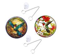 KONTONTY Décoration à Suspendre Colibris en Acrylique pour Fenêtre et Porche, Lot 2 Pièces Taille S, Panneau Mural Coloré Résistant et Réutilisable pour Maison et Fête