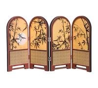 KONTONTY Mini Paravent Pliant en Bois Motifs Bambou Élégants, Écran Chinois Traditionnel Compact pour Décoration Esthétique de Bureau et Petits Espaces