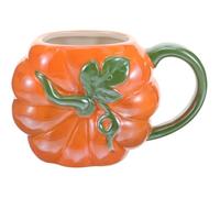 KONTONTY Mug Citrouille en Céramique 401-500ml avec Poignée Célébration | Orange et Vert, Décor Sculpté à Relief, Usage Café, Lait, Cocktail, Table