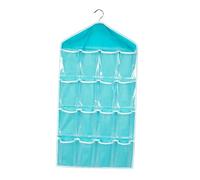 KONTONTY Organisateur Mural à Pochettes 16 Cases Nylon PE Bleu | Grosse Capacité, Crochet Facile à Poser, Fenêtre Transparente, pour Salon et Bureau, Tri des Chaussettes