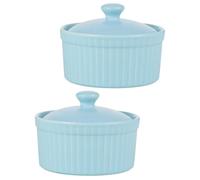 KONTONTY Ramequin à Dessert Bleu 125ml 2 Pièces en Céramique Couvercle | Surface Lisse et Polie, Résistant et Stable, pour Pudding, Pâtisserie, Service des Collations