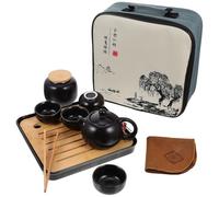 KONTONTY Service à Thé Portable Kung Fu Théière et Tasses en Céramique Noire, Kit de Voyage Facile à Nettoyer pour Table à Manger et Fêtes