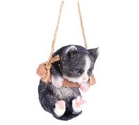 KONTONTY Statue de Chat Résistante aux Intempéries en Résine Noire Balançoire Ornement Animal Vif et Unique Décoration de Jardin pour Porte et Cour