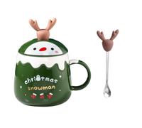 KONTONTY Tasse en Céramique Cerf de Noël, Grosse Capacité, Verte, Anse | Motif Festif Adorable, Convient pour Café, Thé et Lait, au Petit Déjeuner, Cadeau de Fête Style Aléatoire