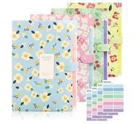 KONVINIT 4 Pack Trieur 6 Compartiments A4 Trieur Document Pochette Trieurs Porte Document Fleur Classeur Trieur Document Pochette Trieurs Bouton Rabattable Pour Protéger les Documents