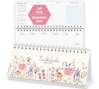 KONVINIT Calendrier de bureau 2026-2027, calendrier hebdomadaire 2027, à poser, motif floral, planificateur hebdomadaire de juillet 2026 à décembre 2027, 1 semaine, 2 pages, calendrier de bureau pour