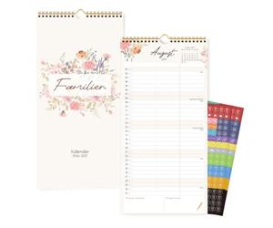 KONVINIT Calendrier Familial 2026-2027, 18 Mois Calendrier Mural Vertical 21x42cm, 3 Colonnes, 60+ Autocollants, Reliure Spirale Dorée