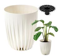 Konzept 11 - Pot de Fleurs Haut de 30 cm de diamètre, Grand Pot pour extérieur, Balcon, Cache-Pot avec Insert, Blanc