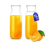 KONZEPT Lot de 2 carafes à eau sans couvercle en verre de 1 l - Idéal pour l'eau, le jus, le vin, la limonade, les coctails et le lait