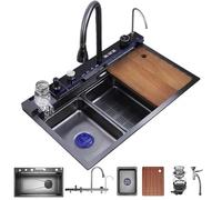 KOOGIMDDR 80x46cm Évier de Cuisine en Acier Inoxydable Multifonctions - Cascade pour Lavabo, Robinet Extractible, Planche à Découper Intégrée, Distributeur de Savon, Système de Drainage avec