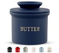 KooK Beurrier français en céramique à laisser sur le comptoir avec ligne d'eau, beurre doux à tartiner, décoration d'intérieur et de cuisine, parfait pour (bleu marine)