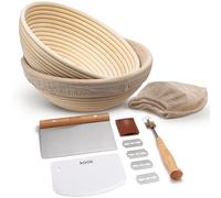 Kook Kit de levain, pain au levain, 2 paniers en rotin de 22,9 cm, 2 couvercles de panier, grattoir en métal, grattoir en plastique, lame, 5 lames et étui, kit de cuisson, bols à pâte, forme ronde