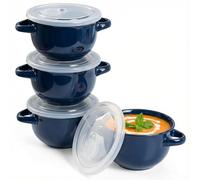 KooK Lot de 4 bols à soupe à l'oignon français, passent au four, tasses à soupe, bols en céramique, lave-vaisselle, micro-ondes, 532 ml (bleu)