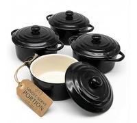 Kook Lot de 4 mini cocottes en céramique, petites cocottes avec couvercles et poignées, caisses à four individuelles, adaptées au four à 350 °C, au micro-ondes et au lave-vaisselle en grès 340 g