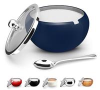 Kook Sucrier en acier inoxydable avec couvercle et cuillère, plat de service, couvercle en verre transparent, stockage pour sel, bonbons, café, peut contenir 2 tasses, 473,6 g (bleu marine mat)