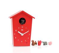 KOOKOO AnimalHouse Rouge, Petite Horloge Coucou, Pendule avec Voix de 5 Animaux de la Ferme, enregistrements sonores de la Nature
