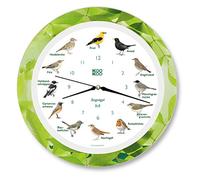 KOOKOO Horloge chantante en Forme de Feuille d'oiseaux, avec 12 Oiseaux chanteurs locaux et véritables Sons d'oiseaux naturels, avec Mouvement à Quartz radiocommandé RC