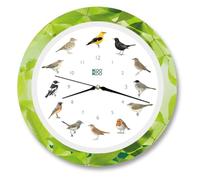 KOOKOO Singvögel Quartz Leaf, Horloge des Oiseaux, Pendule Murale avec 12 Oiseaux indigènes et enregistrements de la Nature, Horloge avec senseur de lumière