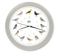 KOOKOO Singvögel Quartz Soie-Gris, Horloge des Oiseaux, Un Pendule Murale avec 12 Oiseaux indigènes et enregistrements de la Nature, Horloge avec senseur de lumière