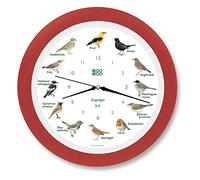 KOOKOO Singvögel RC Rouge Fraise, Horloge des Oiseaux, Un Pendule Murale avec 12 Oiseaux indigènes et enregistrements de la Nature, Horloge avec senseur de lumière