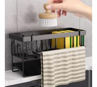 Koolkasa Porte Eponge evier Cuisine, Organisateur evier avec égouttoir Automatique, Métal Porte-éponge avec Porte-torchons - Noir
