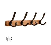 Koomuao Jumuao Porte-manteau mural en bois, Patere Murale Avec 4 Crochets Porte Chapeau d'entrée Crochets Vêtements Porte Serviettes Crochet Salle De Bain Chambre et Vestiaire (Noir-4 Crochets)