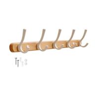 Koomuao Jumuao Porte-manteau mural en bois, Patere Murale Avec 4 Crochets Porte Chapeau d'entrée Crochets Vêtements Porte Serviettes Crochet Salle De Bain Chambre et Vestiaire (Blanc-5 Crochets)