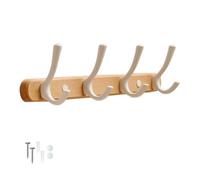 Koomuao Jumuao Porte-manteau mural en bois, Patere Murale Avec 4 Crochets Porte Chapeau d'entrée Crochets Vêtements Porte Serviettes Crochet Salle De Bain Chambre et Vestiaire (Blanc-4 Crochets)