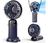 Koonie Mini Ventilateur à Main USB Portatif 5 Vitesses Avec Base, Pliable Pour Bureau et Extérieur - Batterie (Bleu foncé)