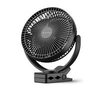 Koonie Ventilateur à Clip à Piles 10000 mAh 20CM, Ventilateur USB portable, 4 Vitesses, débit d'air puissant, Pince Robuste pour Bureau Personnel, Voiture de Golf, Voyage en plein air, Camping (Noir)