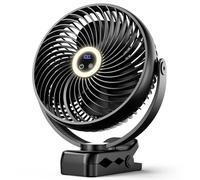 Koonie Ventilateur à Clip à Piles 10000mAh 20CM, Lanterne LED et crochet, Ventilateur USB portable, 3 Vitesses, Pince Robuste pour Bureau Personnel, Voiture de Golf, Voyage en plein air, Camping