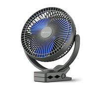 Koonie Ventilateur portable 20 cm 10 000 mAh USB 4 vitesses Clip pivotant 360° Bleu