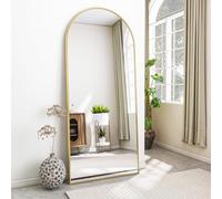 Koonmi Miroir sur Pied avec Dessus bombé, 165 x 60 cm, Miroir arqué, avec Verre Robuste, Miroir Complet monté au Mur, appuyé ou Placement Libre avec Pince, doré