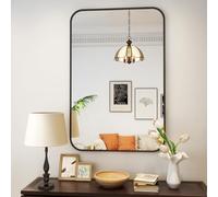 Koonmi Morden Miroir Mural Noir, 61 x 91 cm, avec Coin Rond, avec Cadre en Alliage d'aluminium, pour Montage Mural, Horizontal ou Vertical, Noir
